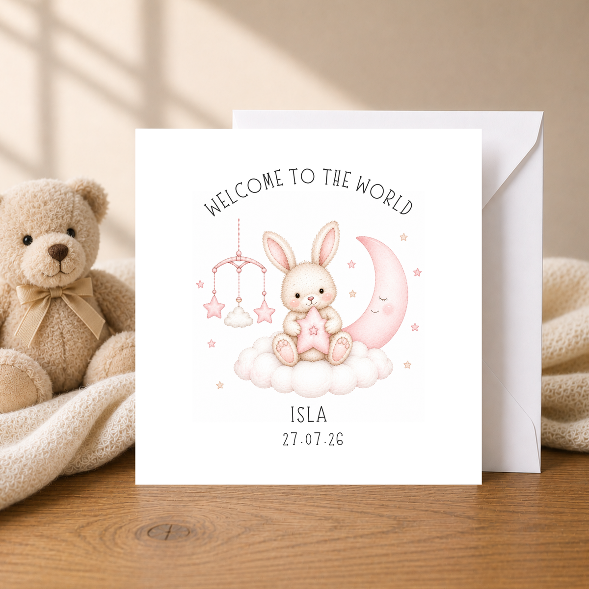 Personalised Welcome to the World Bunny Card
