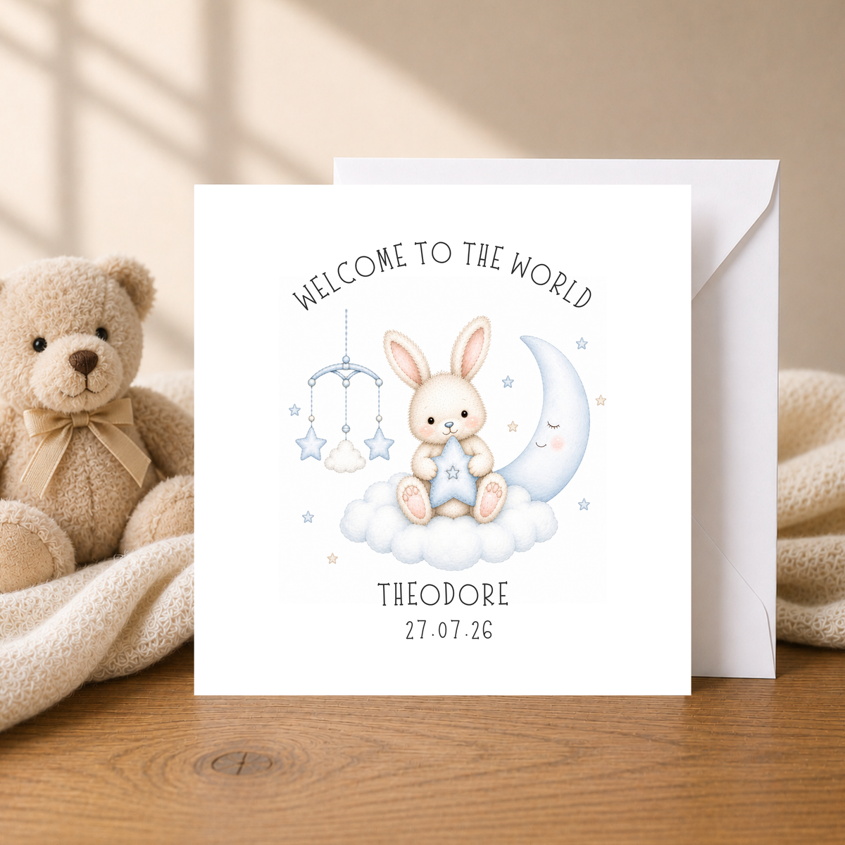 Personalised Welcome to the World Bunny Card