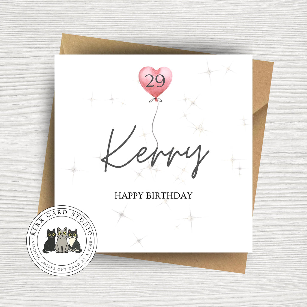 Any Age Personalised Birthday Card - Age 1 to 99 Birthday Balloon Card