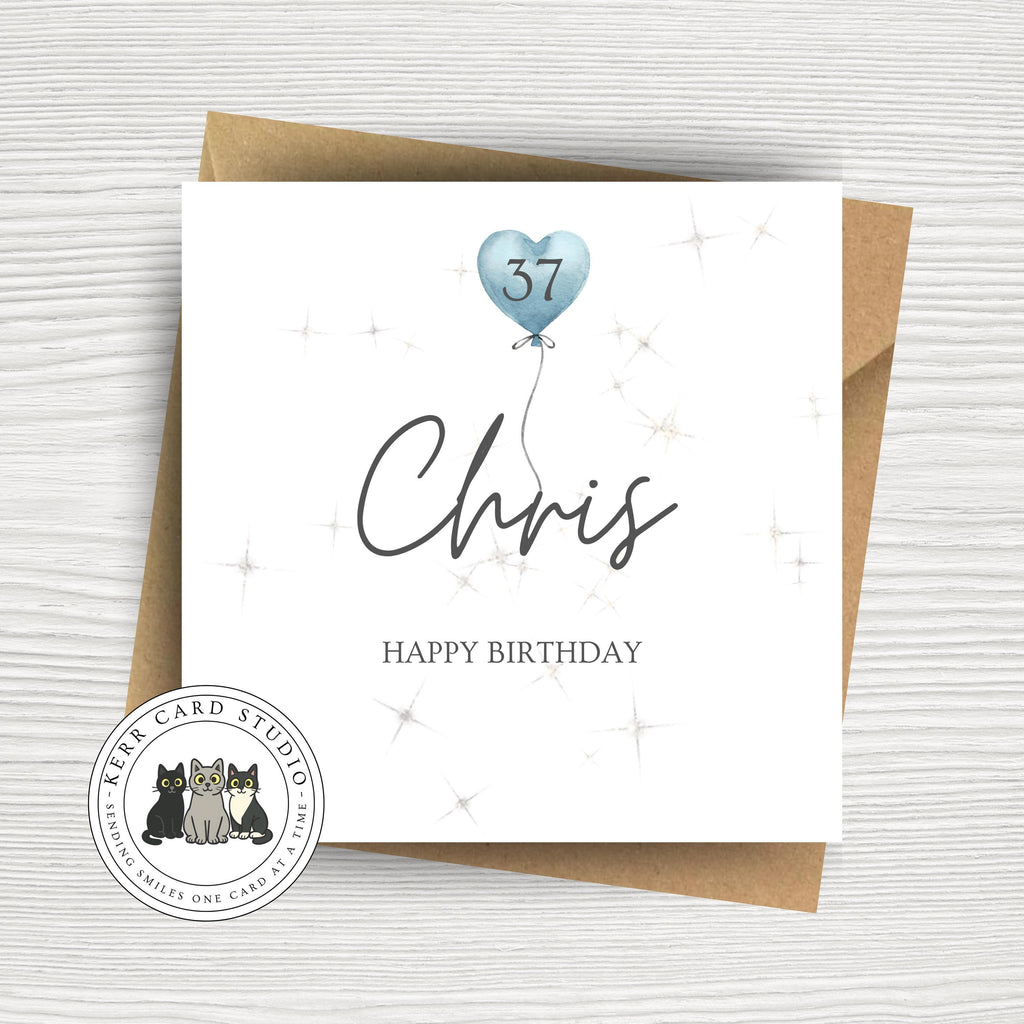 Any Age Personalised Birthday Card - Age 1 to 99 Birthday Balloon Card